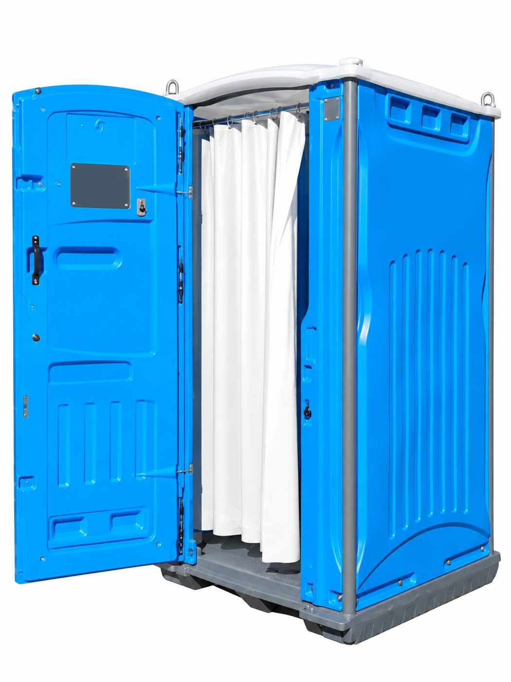 Hot Shower with door open showing the privacy curtain